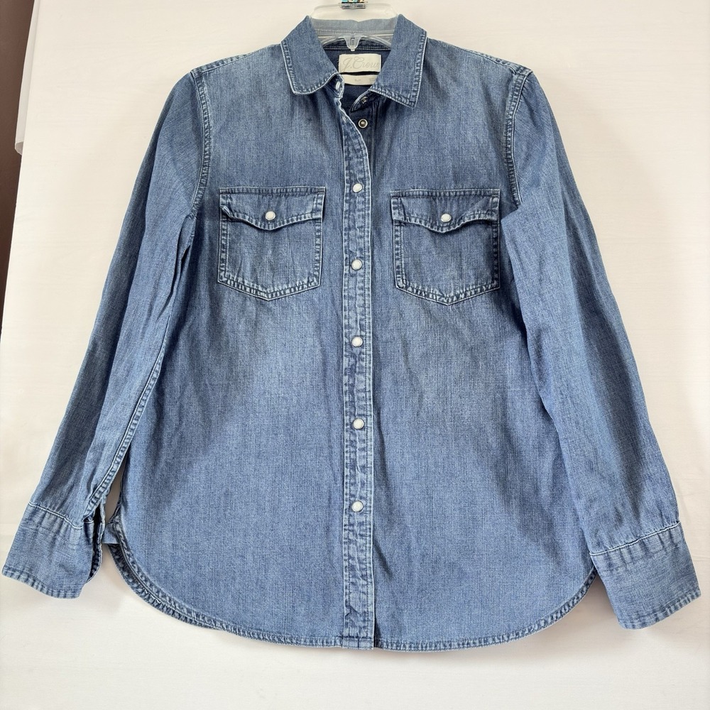 J Crew Women's Slim Fit Chambray Denim Pearl‎ Snap Western Shirt Small